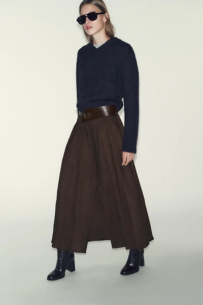 BELTED MIDI SKIRT