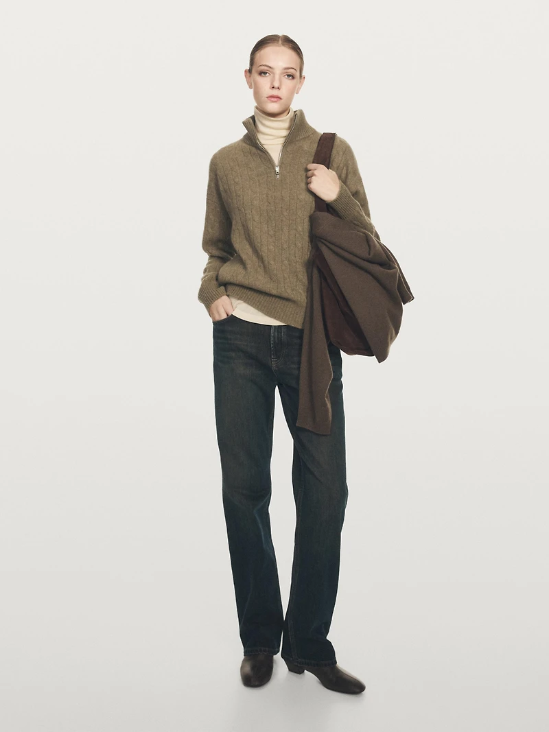 100% cashmere high neck sweater with zip