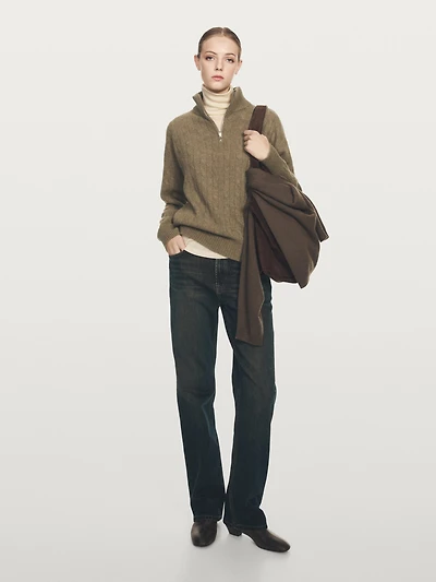 100% cashmere high neck sweater with zip