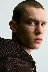 CORDUROY HOODIE FIREMAN CLASP JACKET