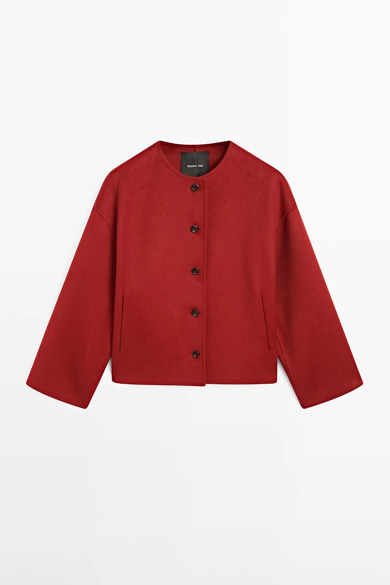 Wool blend jacket with seams
