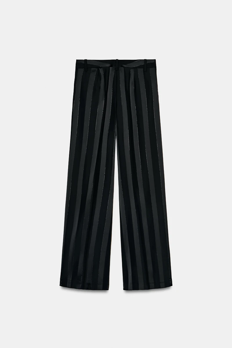 Jacquard Striped Pants with Metallic Thread