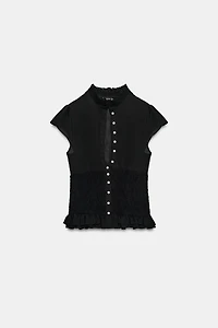 STRIPED HONEYCOMB RUFFLE SHIRT