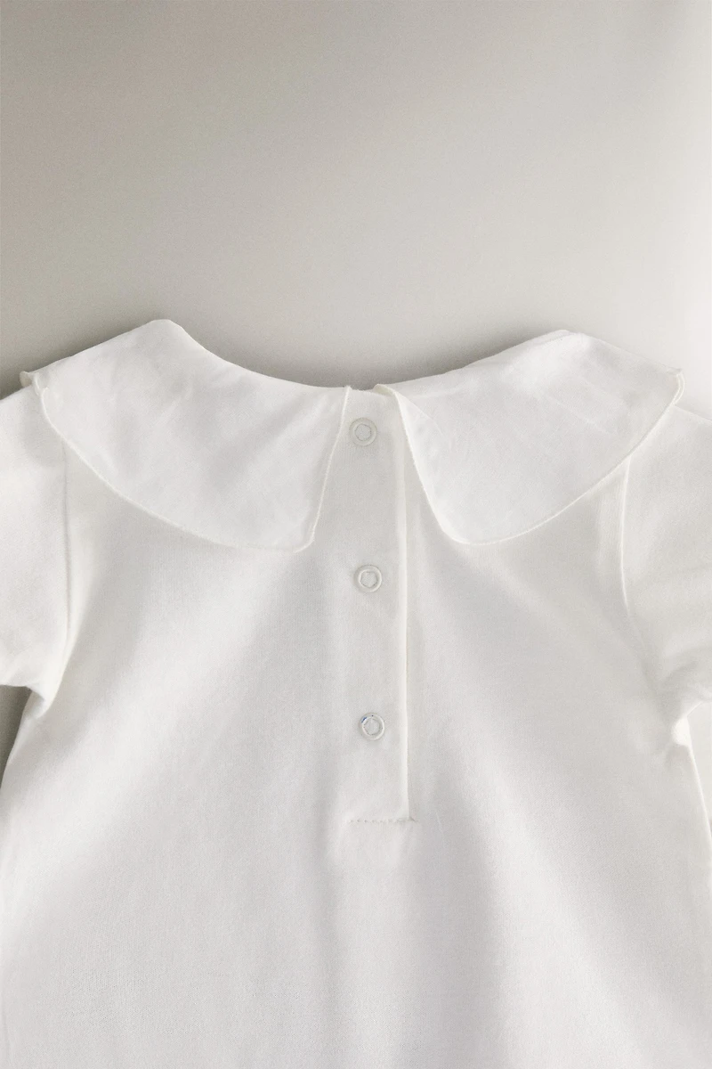 ELEPHANT EMBROIDERED SHORT BABY ROMPER