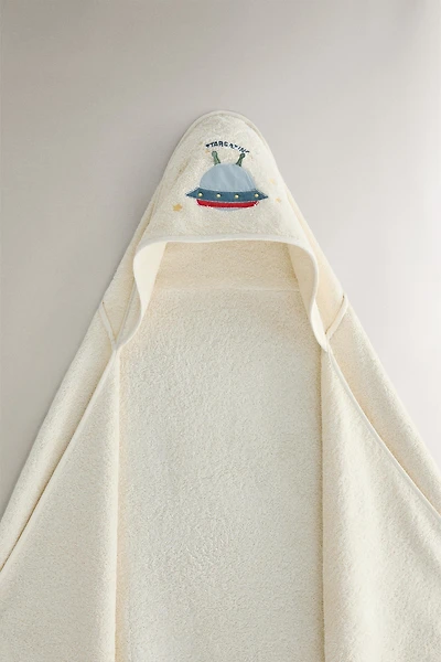 SERVIETTE DE BAIN CAPUCHE BÉBÉ VAISSEAU SPATIAL