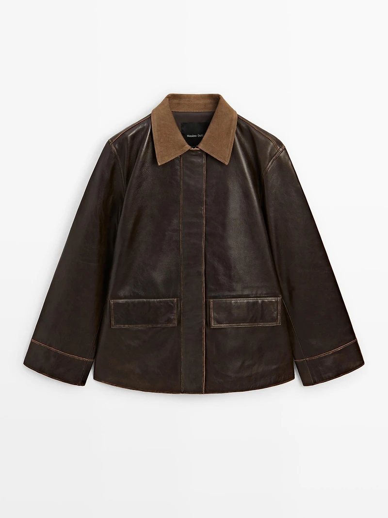 Nappa leather parka with corduroy detail