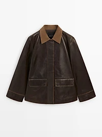 Nappa leather parka with corduroy detail