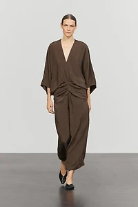 Fluid midi dress with gathered sash