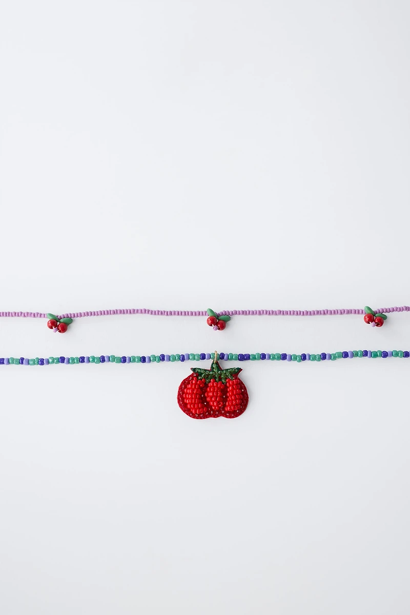 PACK OF TWO TOMATO BEAD NECKLACES