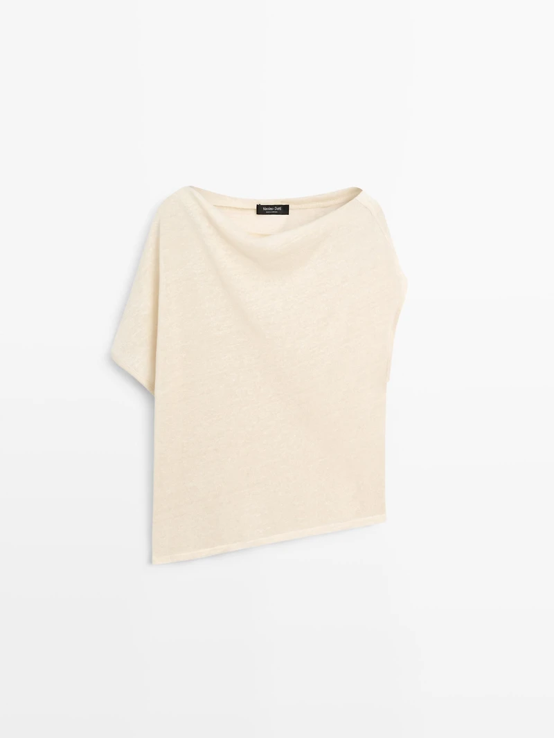 Linen blend asymmetric cropped cape