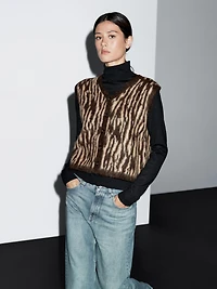 Veste sans manches en maille de laine mélangée à imprimé animal