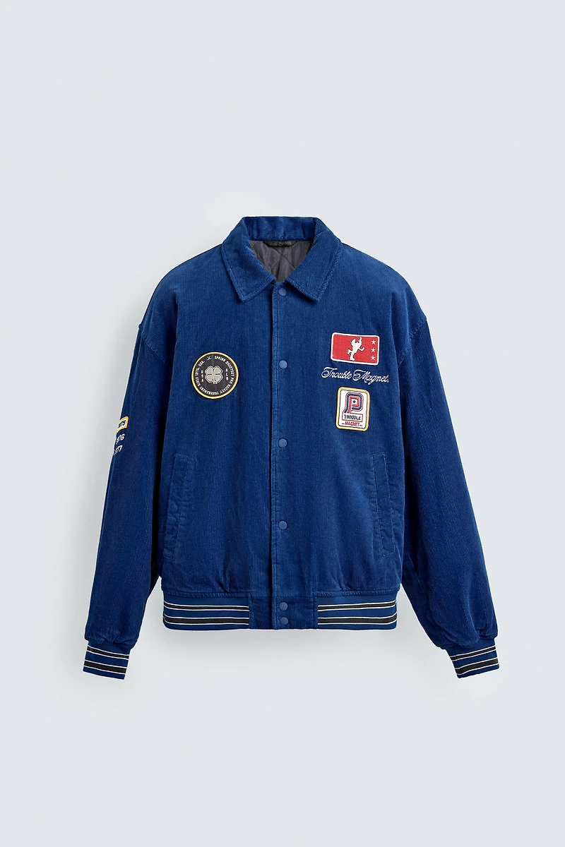 VESTE EN VELOURS CÔTELÉ À PIÈCES BRODÉES