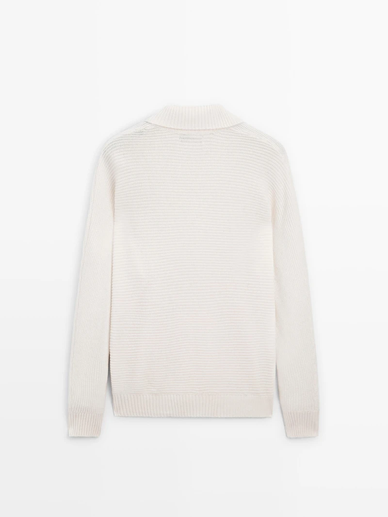 Knit sweater with mock button neck