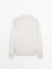 Knit sweater with mock button neck