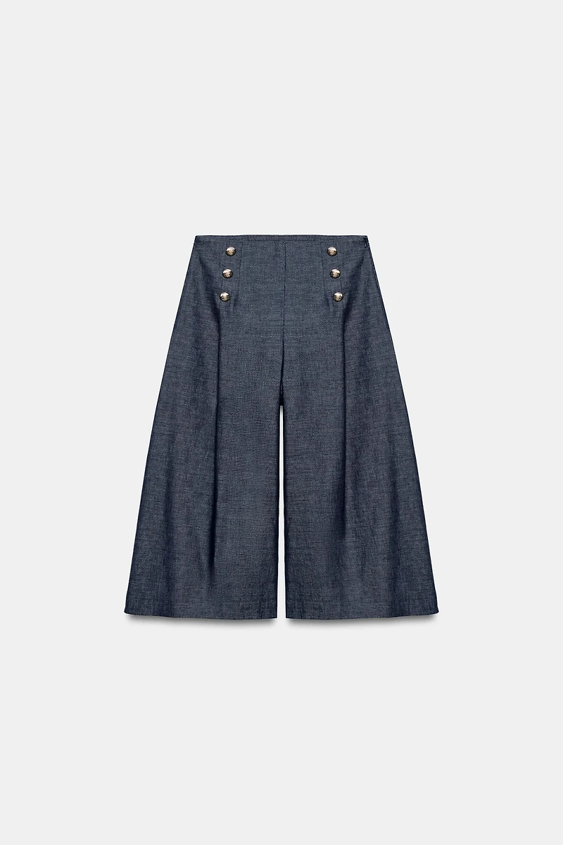 LONG BUTTONED LINEN SHORTS