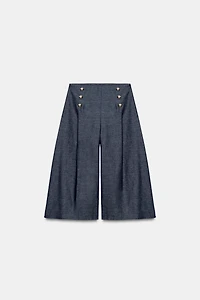 LONG BUTTONED LINEN SHORTS