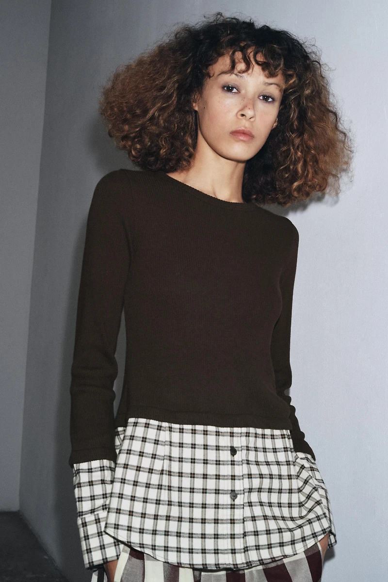 CONTRAST PLAID T-SHIRT
