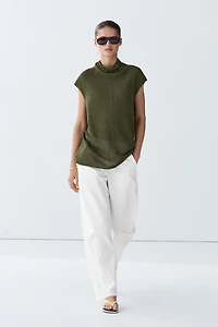Draped high neck knit top