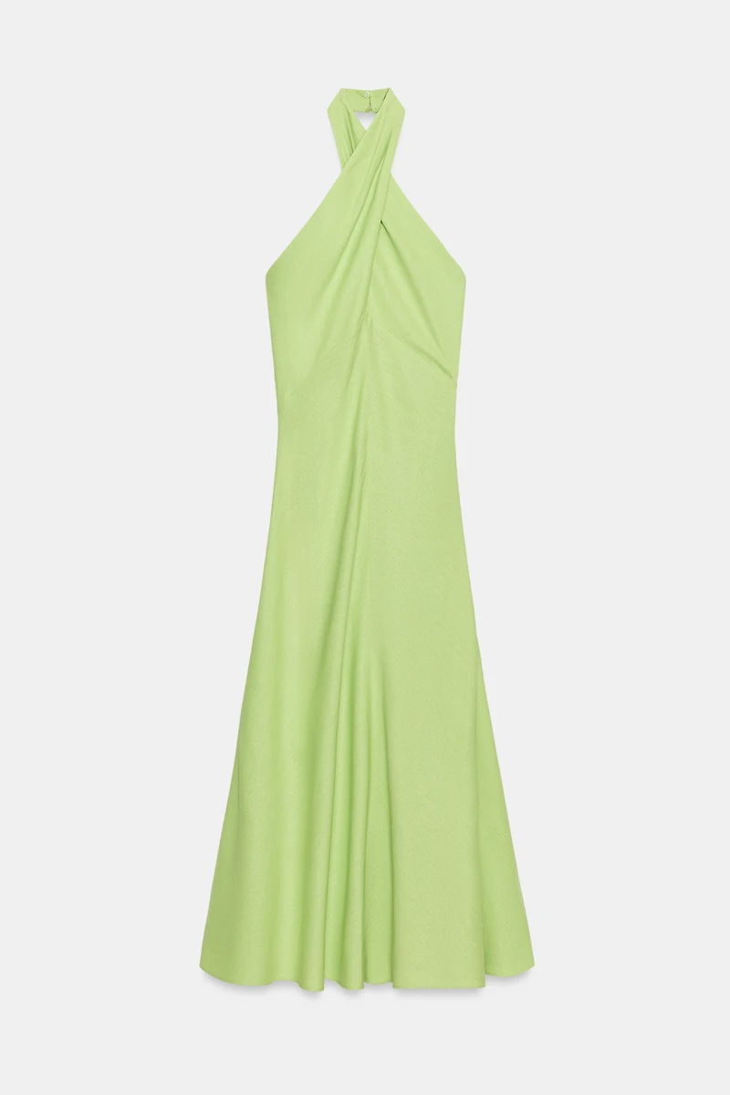 LINEN MIDI HALTER DRESS