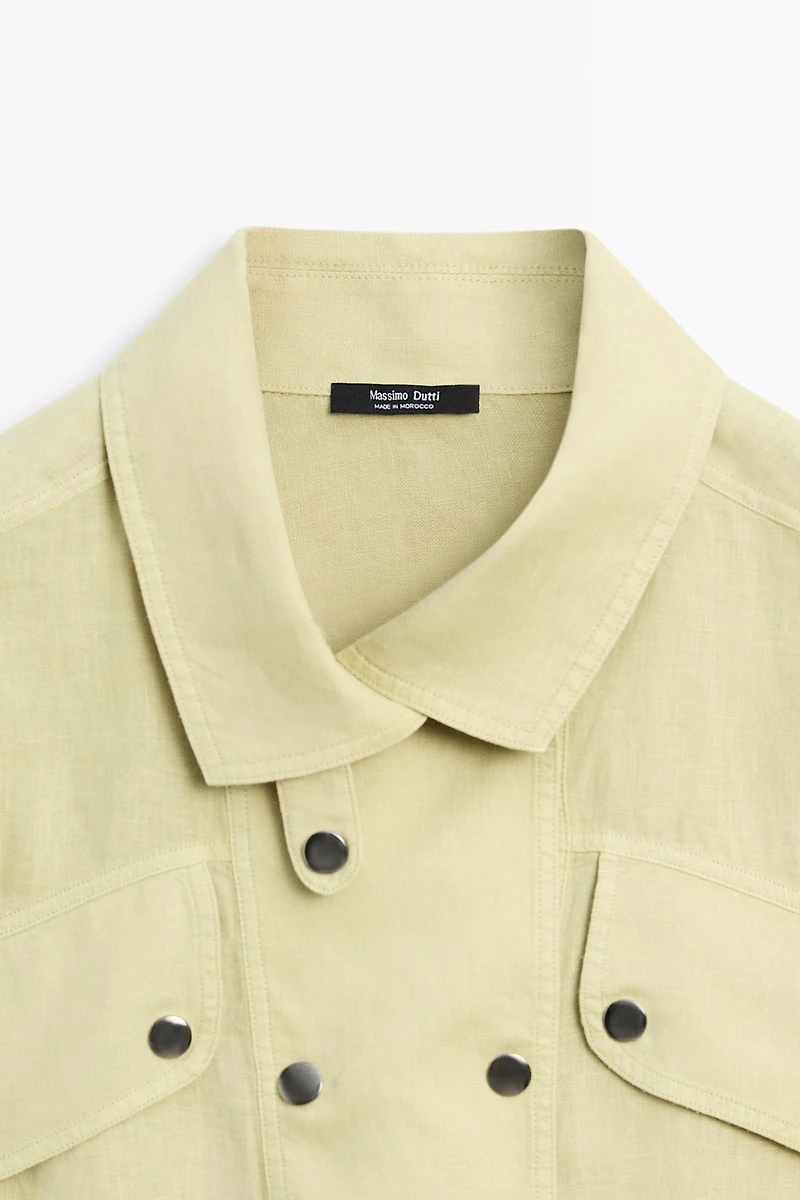 Short sleeve linen snap button shirt