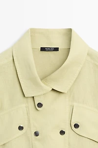 Short sleeve linen snap button shirt