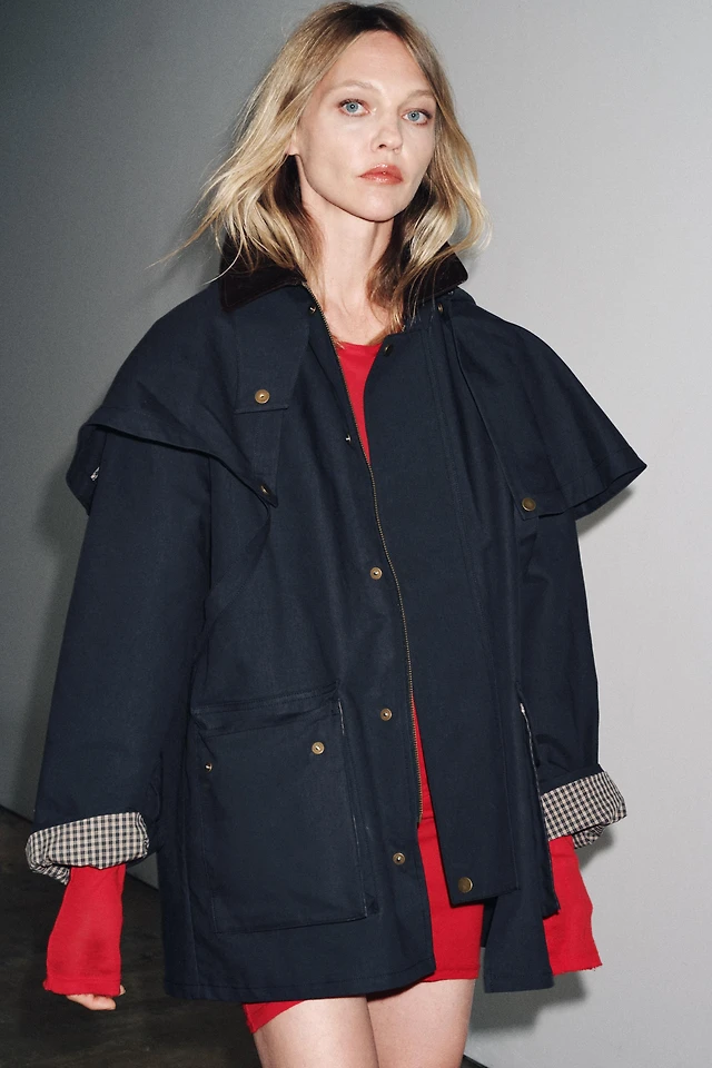 Zara CONTRAST COLLAR HOODED TRENCH ZW COLLECTION
