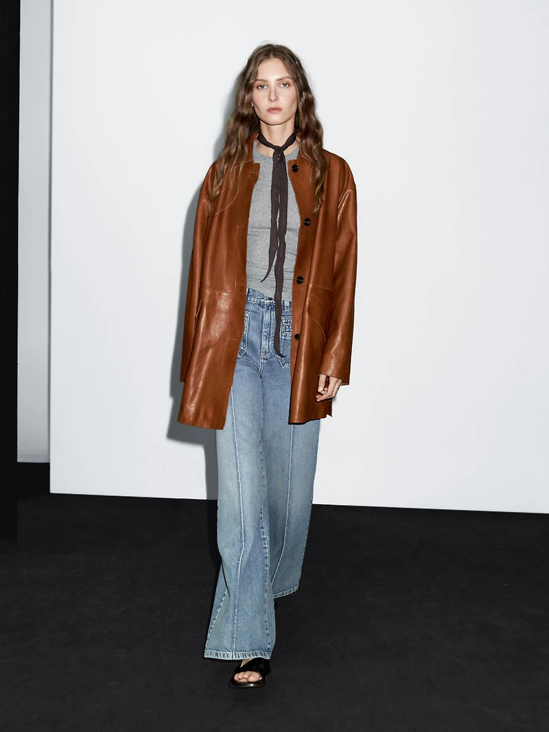 Manteau long en cuir nappa
