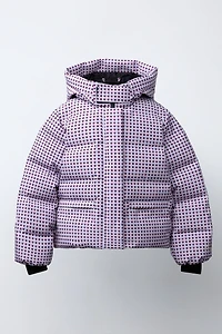 DOUDOUNE 80% DUVET ET 20% PLUMES IMPRIMÉ GÉOMÉTRIQUE WATER RESISTANT COUPE-VENT SYSTÈME RECCO® COLLECTION SKI