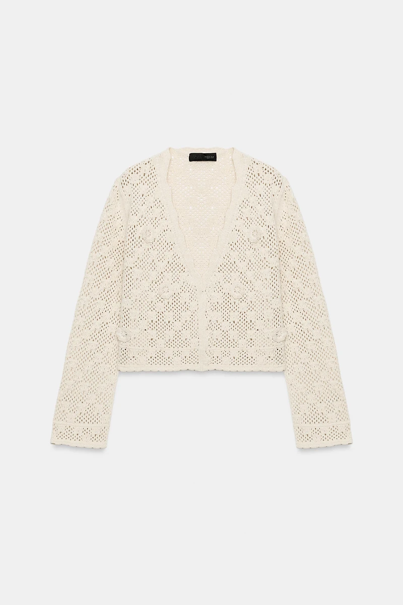 GILET EN MAILLE POINTELLE À FLEURS