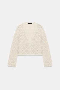 GILET EN MAILLE POINTELLE À FLEURS