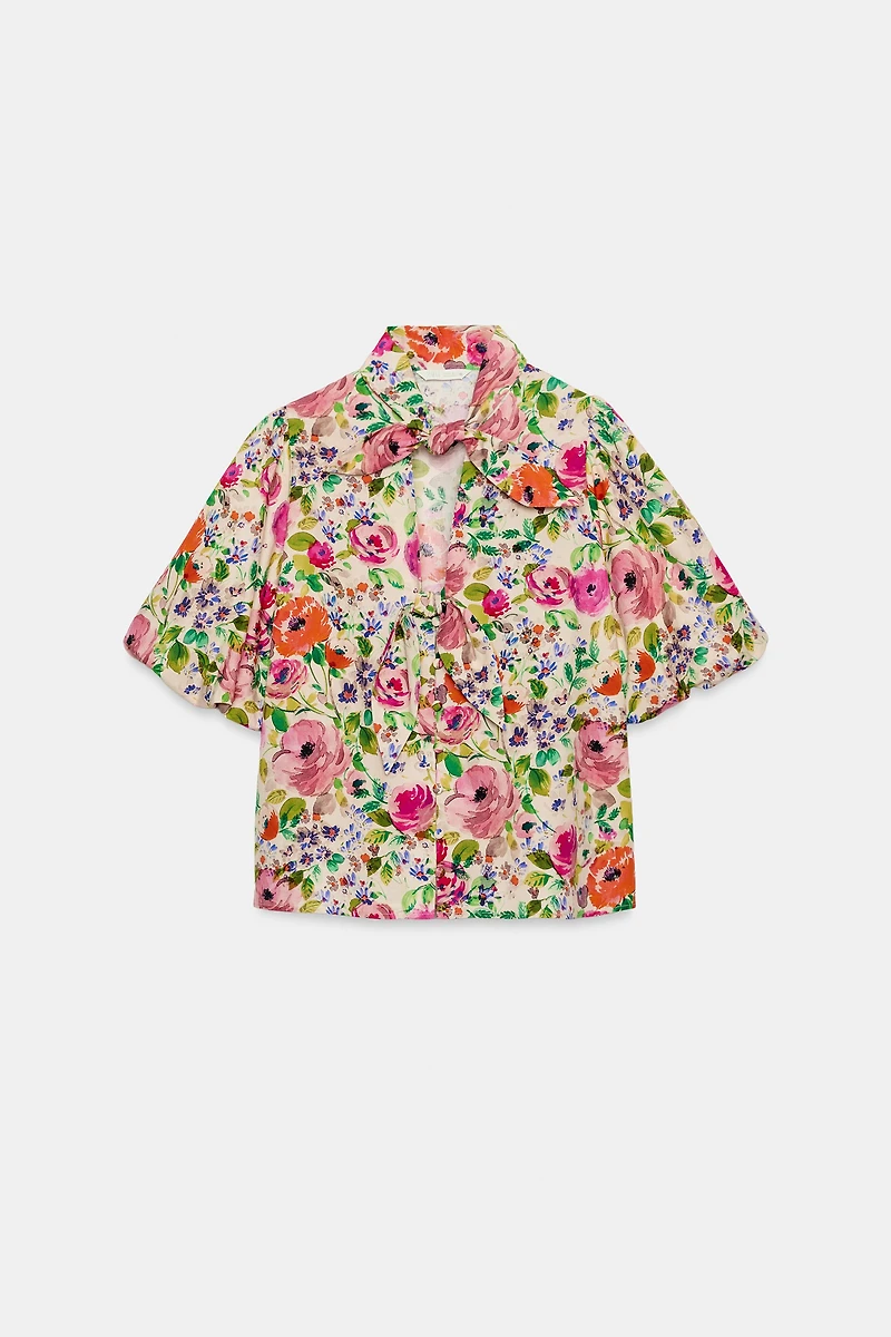 CHEMISE À IMPRIMÉ FLEURI AVEC LACETS