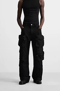 DENIM CARGO PANTS WITH POCKETS