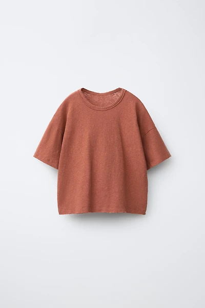 T-SHIRT UNI EN LIN ET COTON