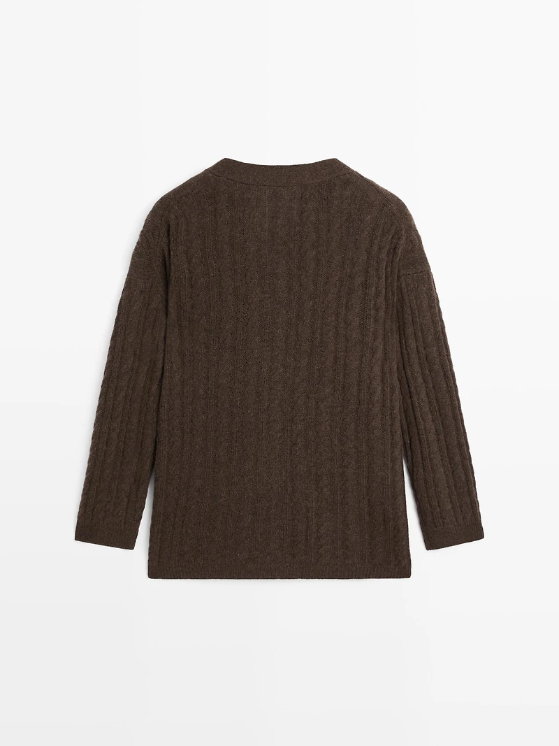Cardigan en maille tressée de laine mélangée