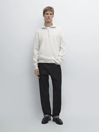 Knit 100% cotton quarter-zip sweater