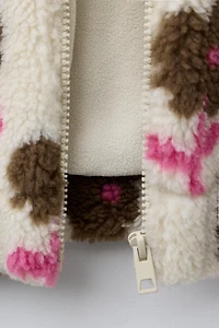 FLORAL FAUX SHEARLING JACKET