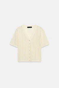 GILET EN MAILLE POINTELLE MANCHES COURTES