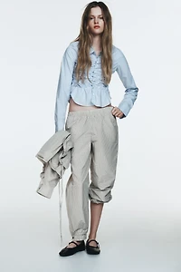 POPLIN SHIRT WITH ELASTICATED RUFFLES