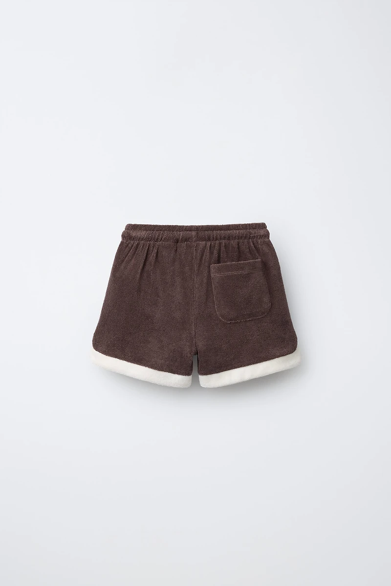 TERRYCLOTH EFFECT SHORTS WITH LABEL