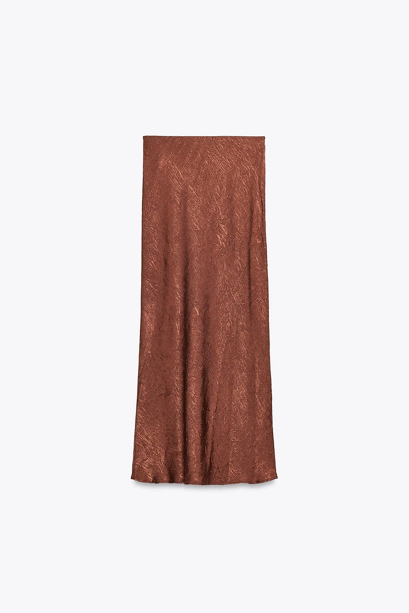 SATIN CRINKLE EFFECT MIDI SKIRT