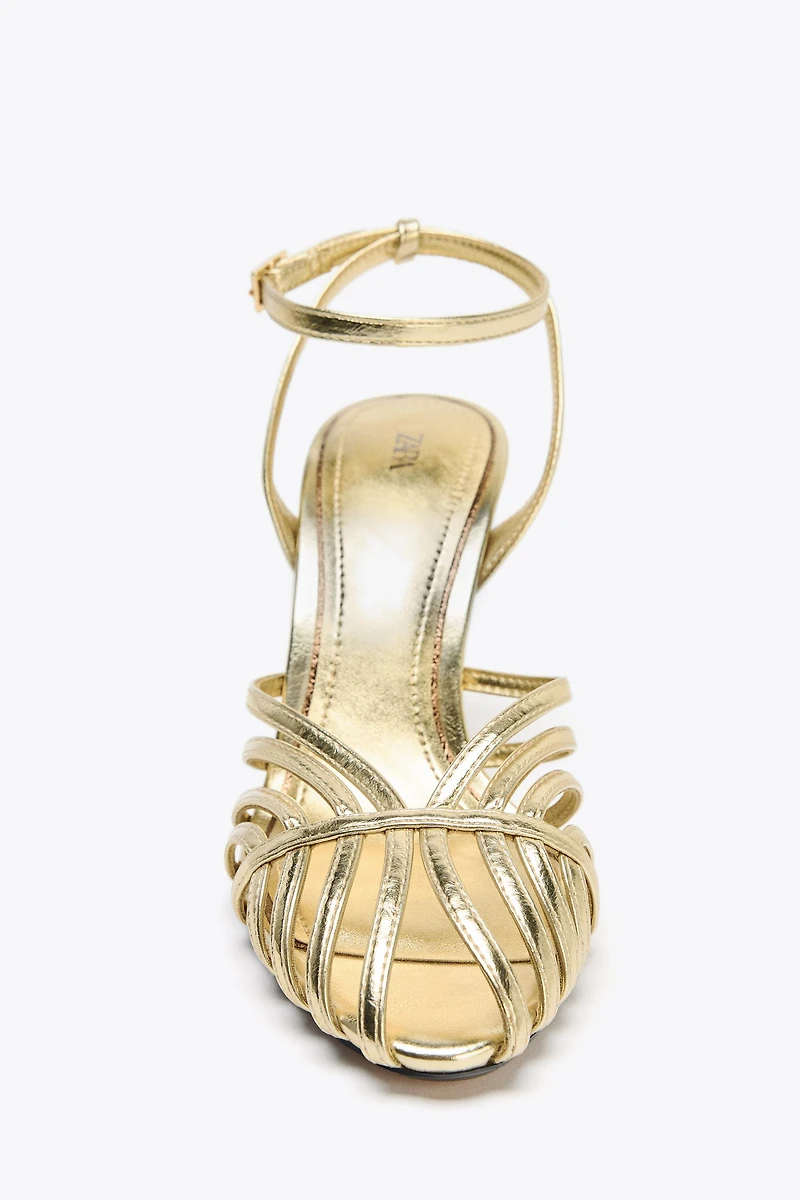 METALLIC EFFECT HEELED FISHERMAN SANDALS