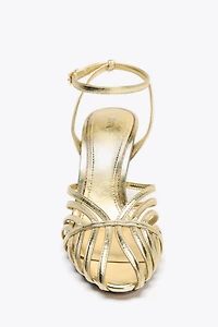 METALLIC EFFECT HEELED FISHERMAN SANDALS