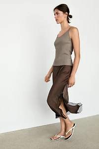 Lace-trimmed midi skirt