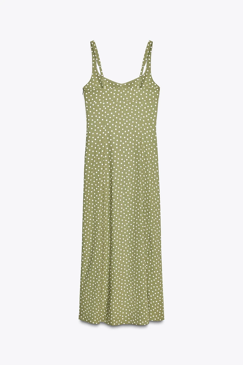 LINEN BLEND POLKA DOT MIDI DRESS