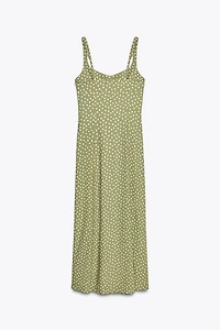 LINEN BLEND POLKA DOT MIDI DRESS
