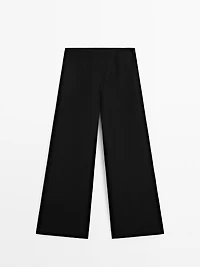 Linen blend trousers with elastic waistband