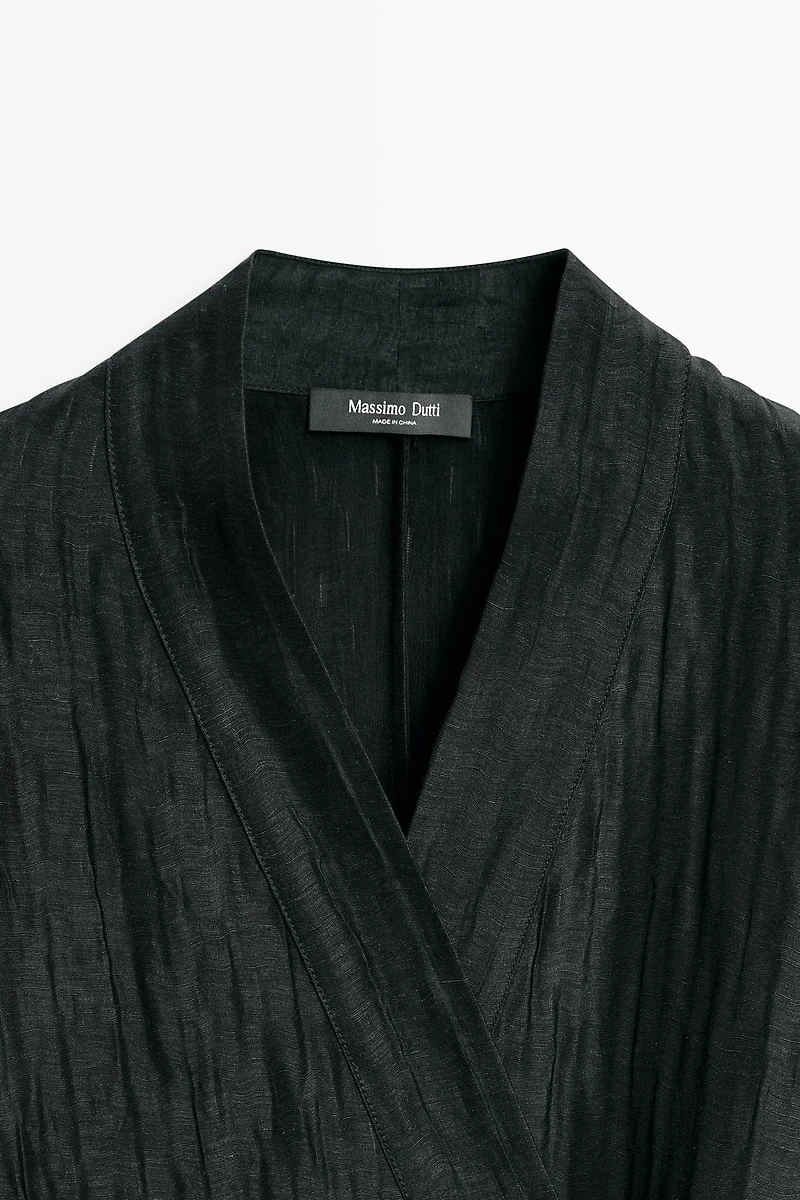 Textured linen blend V-neck kimono