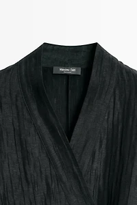 Textured linen blend V-neck kimono
