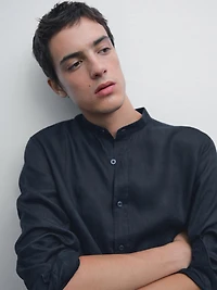 100% linen stand collar shirt