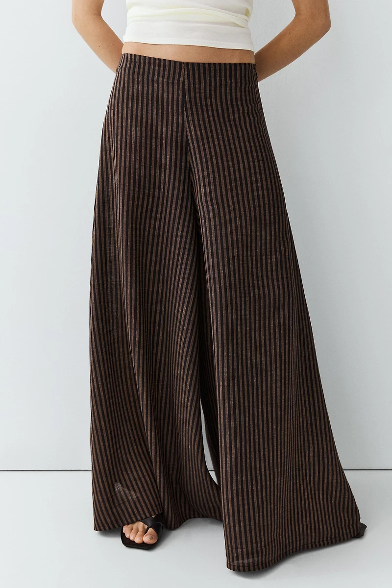Jupe-culotte fluide à rayures en lin